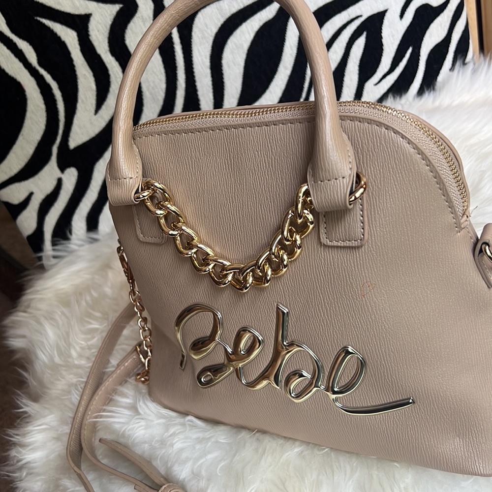 Beige Shoulder Bag with Gold Chain Accent